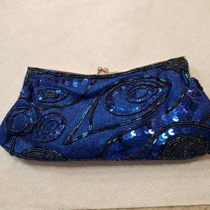 Women's Stunning Blue Beaded Evening Bag with Sequins - BRAND NEW!